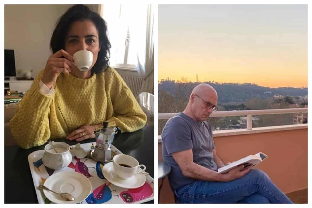 luisa ranieri beve il caffè, luca zingaretti legge un libro