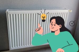 donna con idea vicino a termosifone