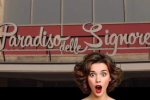 logo paradiso delle signore e donna stupita