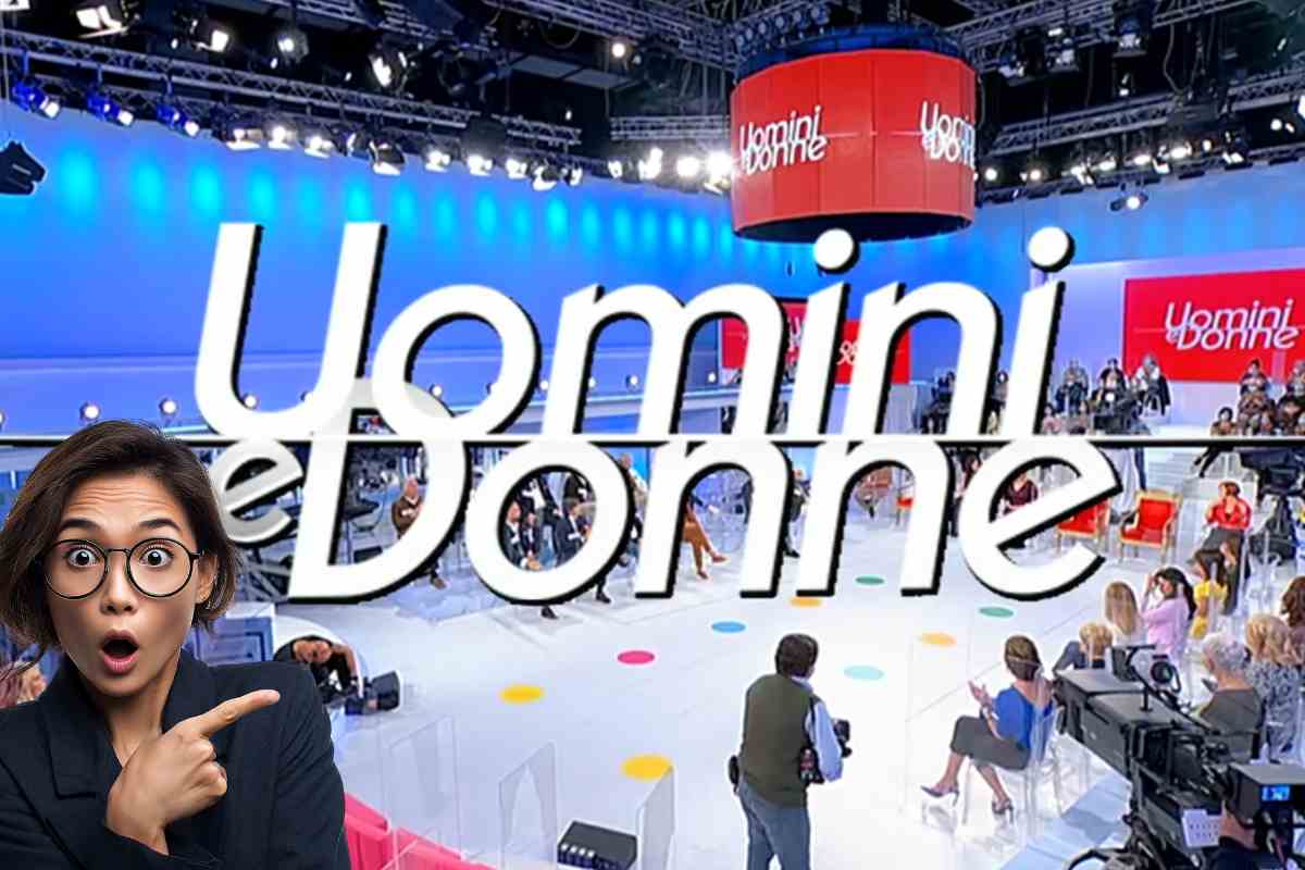 logo uomini e donne e donna stupita